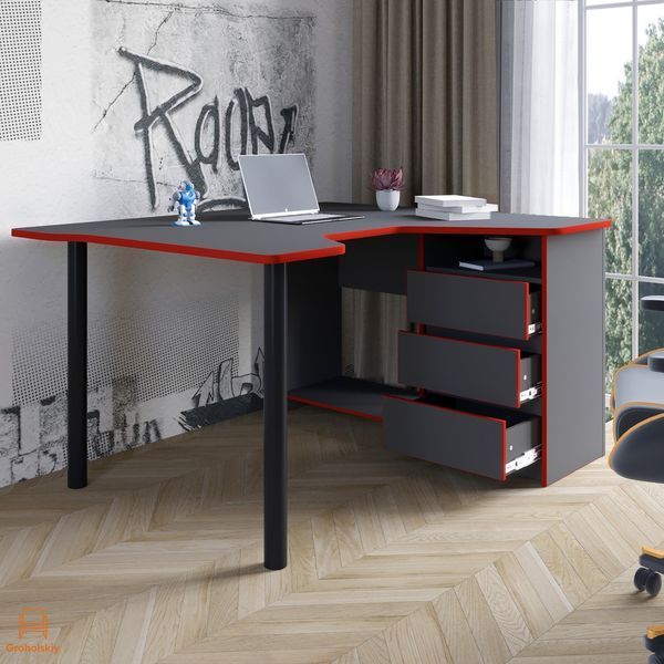 Геймерський комп'ютерний стіл LION Буст кутовий з шухлядами Бетон Style (LION-041450)