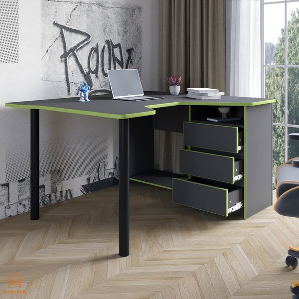 Геймерський комп'ютерний стіл LION Буст кутовий з шухлядами Бетон Style (LION-041450)