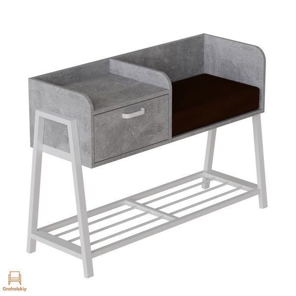 Банкетка с тумбочкой Ferrum-decor Бланка 540x1000x320 металл Белый ДСП Бетон 16 мм (FRD-103037)