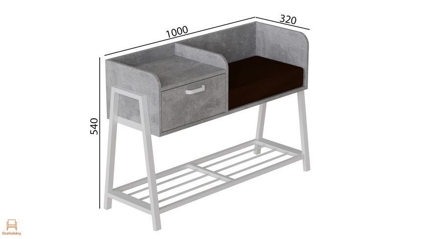 Банкетка с тумбочкой Ferrum-decor Бланка 540x1000x320 металл Белый ДСП Бетон 16 мм (FRD-103037)