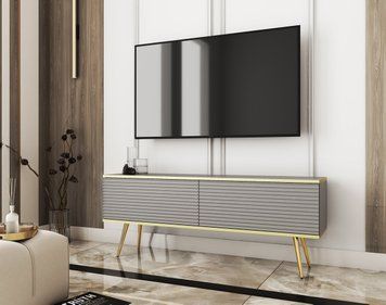 Тумба под телевизор Perfect Home Оро/Oro 2-дверная с золотыми ножками RTV135 MDF Серый (PFH-091330)