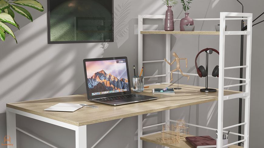 Письменный стол Ferrum-decor Серии Конект c этажеркой 75x120x600 белый ДСП Дуб Сонома 16мм (FRD-104227)