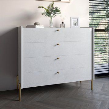 Комод із 4 шухлядами LION Wood із золотими ніжками 100х90х45 см Бетон style (LION-042959), Бетон Style
