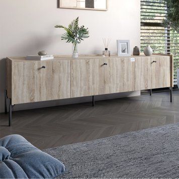 Тумба під телевізор на 3 шухляди LION Wood з чорними ніжками 160х65х40 см Дуб Сонома (LION-043100), Дуб сонома