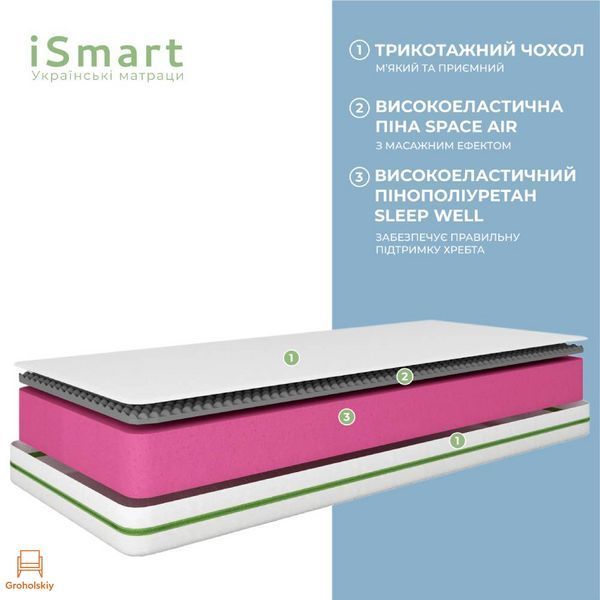 Матрас ортопедический ТМ Ismart Koala Soma 80х190 см беспружинный (ISM-051281)