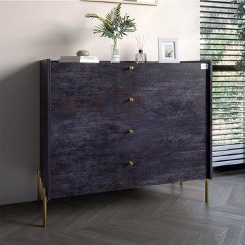 Комод із 4 шухлядами LION Wood із золотими ніжками 100х90х45 см Бетон темний (LION-042960), Бетон темный