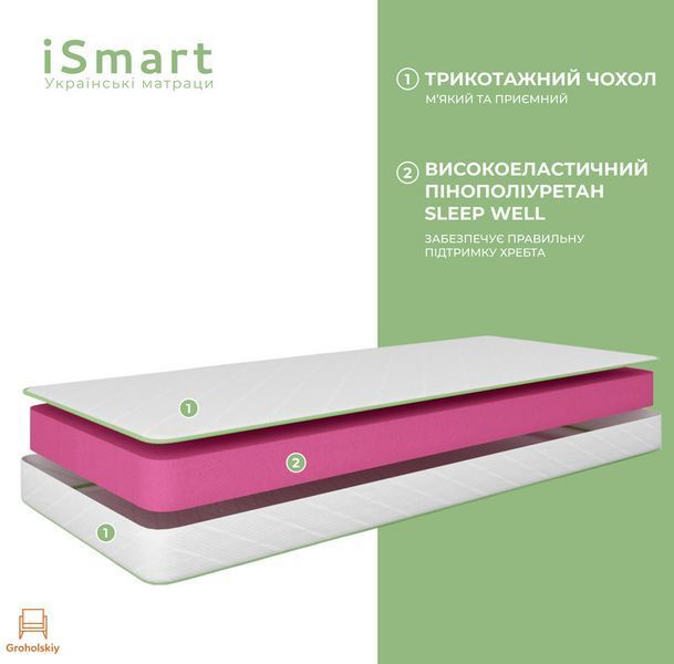 Матрас ортопедический ТМ Ismart Koala Fresh 160х200 см безпружинный (ISM-051035)