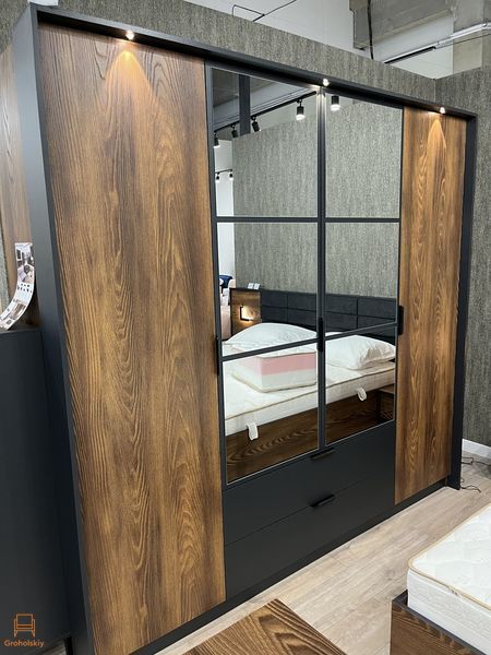 Шафа для одягу Perfect Home Мілтон / Milton 4-дверна з дзеркалом 4D2S/220 Каштан/антрацит (PFH-091085)