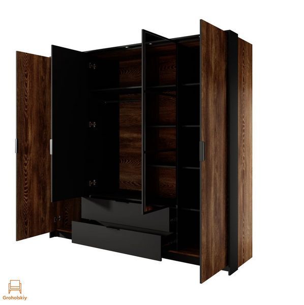 Шафа для одягу Perfect Home Мілтон / Milton 4-дверна з дзеркалом 4D2S/220 Каштан/антрацит (PFH-091085)