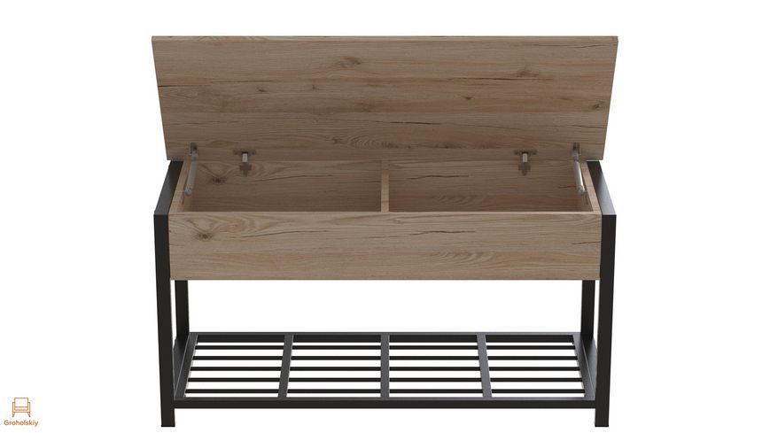 Банкетка з ящиком Ferrum-decor Дрейк 1 550x1000x400 метал Чорний ДСП Дуб Сан-Марино 16 мм (FRD-103046), Дуб Сан-Марино