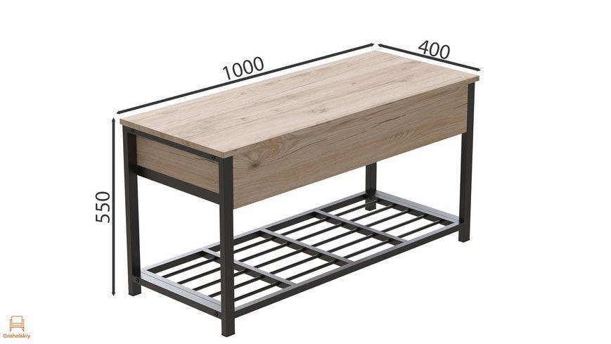 Банкетка з ящиком Ferrum-decor Дрейк 1 550x1000x400 метал Чорний ДСП Дуб Сан-Марино 16 мм (FRD-103046), Дуб Сан-Марино