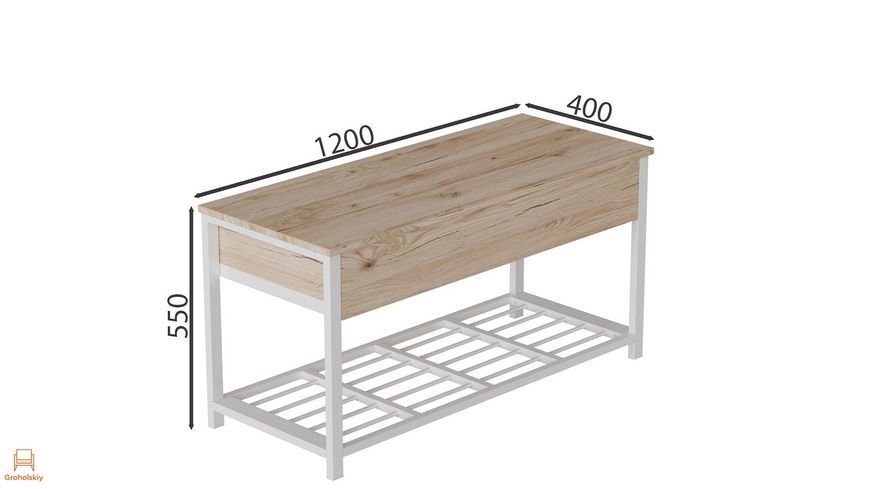 Банкетка з ящиком Ferrum-decor Дрейк 2 550x1200x400 метал Білий ДСП Дуб Сан-Марино 16 мм (FRD-103074), Дуб Сан-Марино