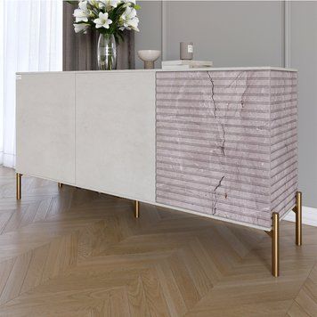 Комод закритий у вітальню на золотих металевих ніжках LION Грей 154x38x76,5 см Бетон Style/Камінь (LION-041849), Бетон Style/Камень