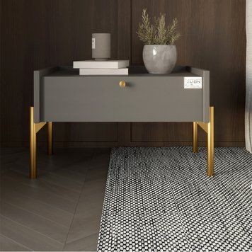 Тумба прикроватная LION Wood с одним ящиком Антрацит (золотые ножки) (LION-041304)