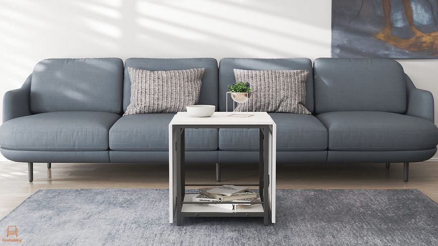 Стол журнальный трансформер Куб Комбо Ferrum-decor 540x532x500 Черный металл ДСП Белое 16 мм (FRD-105150)