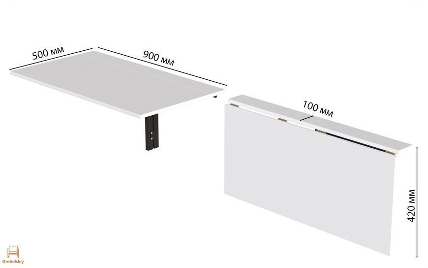 Обеденный стол-трансформер Ferrum-decor Ника настенный 420х900х500 чёрный металл/ДСП белый