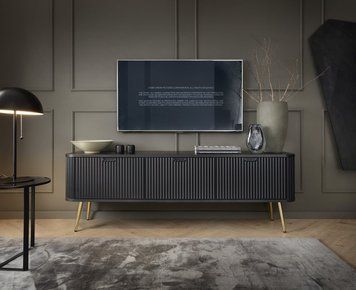 Тумба под телевизор Perfect Home Зова/Zova 3-дверная с золотыми ножками RTV168 Черный (PFH-091369)