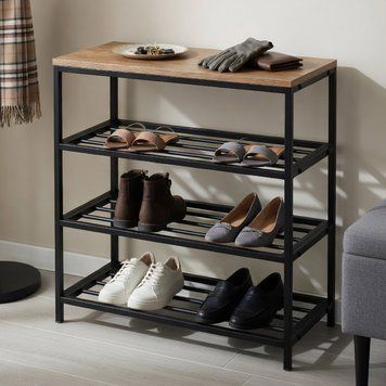Полиця для взуттяСлайм 3 Ferrum-decor 635x630x260 Чорний метал ДСП Дуб Сан-Маріно 16 мм (FRD-106837), Дуб Сан-Марино