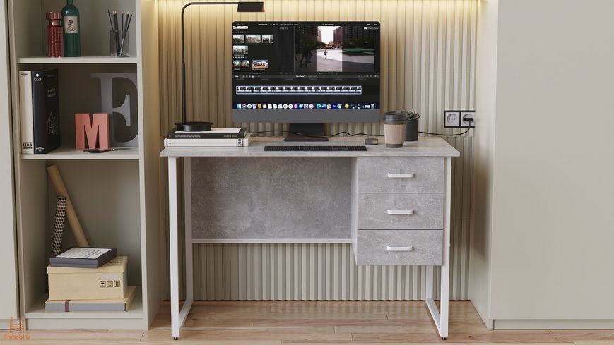 Комп'ютерний стіл Ferrum-decor Гаррі 75x120x60 білий ДСП Бетон 32 мм (FRD-107289)