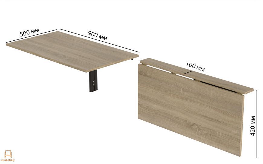Обеденный стол-трансформер Ferrum-decor Ника настенный 420х900х500 чёрный металл/ДСП дуб сонома