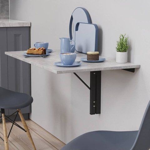 Обідній стіл-трансформер Ніка настінний Ferrum-decor 420x900x500 Чорний метал ДСП Бетон 16 мм (FRD-105170)