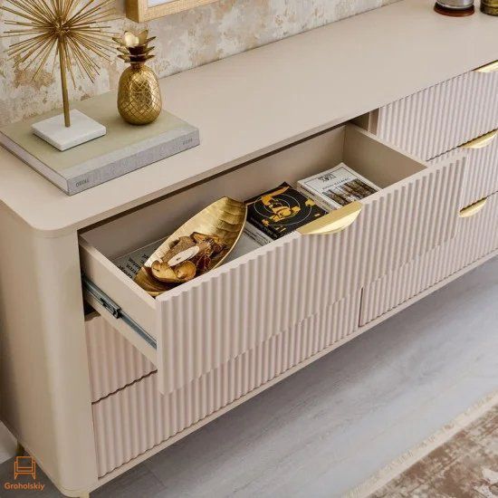 Комод Perfect Home Ланте / Lante з 6 шухлядами і золотими ніжками 6S/163 Беж (PFH-091105), Бежевий