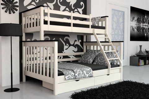 Двухъярусная детская кровать Mebigrand Скандинавия Айвори + Венге 140-90х200 см с ящиками (DMBG-2252)