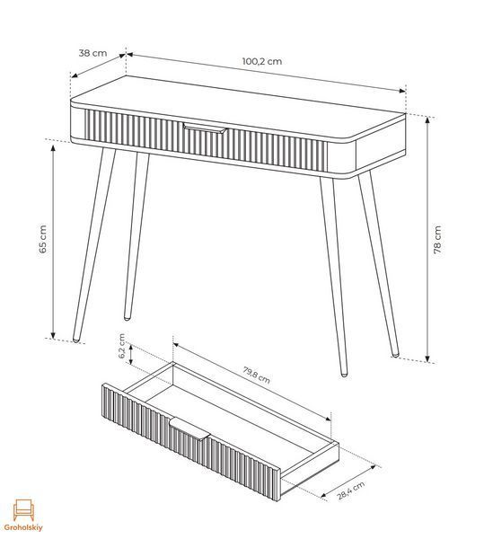 Стіл туалетний Perfect Home Ланте / Lante 1S/100 з 1 шухлядою і золотими ніжками Чорний (PFH-091196)