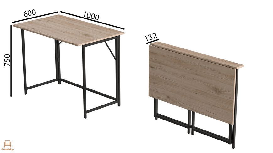 Стол раскладной Морис Ferrum-decor 750x1000x600 Черный металл ДСП Дуб Сан-Марино 16 мм (FRD-104670)
