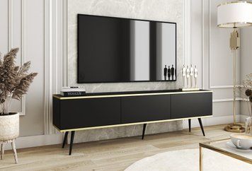Тумба под телевизор Perfect Home Оро/Oro 3-дверная с черными ножками RTV175 Черный (PFH-091339)