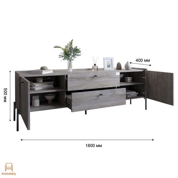 Тумба під телевізор з шухлядами LION Wood з золотими ніжками 160х65х40 см Дуб Ліворно (LION-043114), Дуб ливорно