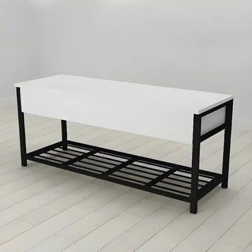 Банкетка з ящиком Ferrum-decor Дрейк 2 550x1200x400 метал Чорний ДСП Біле 16 мм (FRD-103066), Білий