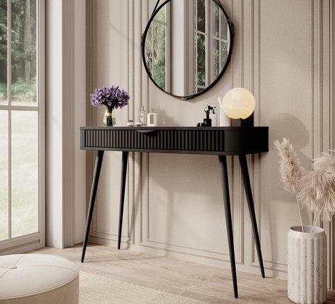 Стол туалетный Perfect Home Ланте/Lante 1S/100 с 1 ящиком и черными ножками Черный (PFH-091188)