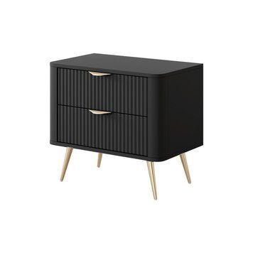 Тумба прикроватная Perfect Home Ланте/Lante с 2 ящиками и золотыми ножками 2S Черный (PFH-091195)