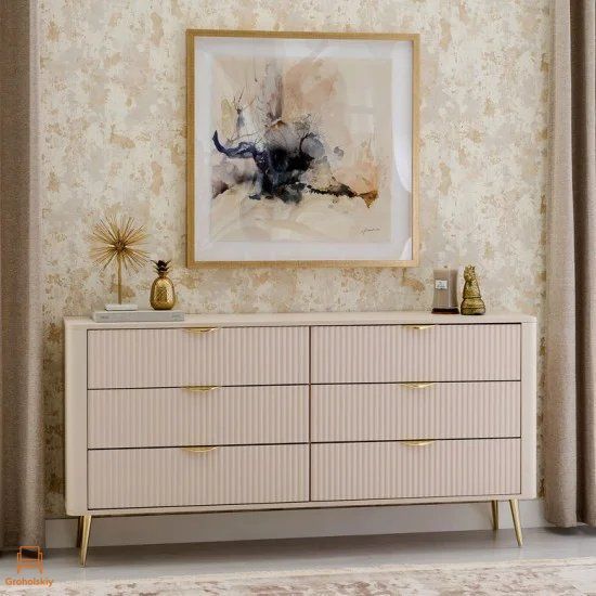 Комод Perfect Home Ланте / Lante з 6 шухлядами і золотими ніжками 6S/163 Беж (PFH-091105)