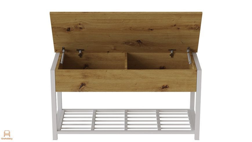 Банкетка з ящиком Ferrum-decor Дрейк 2 550x1200x400 метал Білий ДСП Дуб Артизан 16 мм (FRD-103078), Дуб артизан