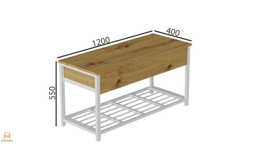 Банкетка з ящиком Ferrum-decor Дрейк 2 550x1200x400 метал Білий ДСП Дуб Артизан 16 мм (FRD-103078), Дуб артизан