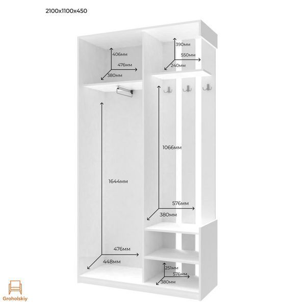 Прихожая с зеркалом Doros City One Door 110х45х210 см Белый (DRS-011404)