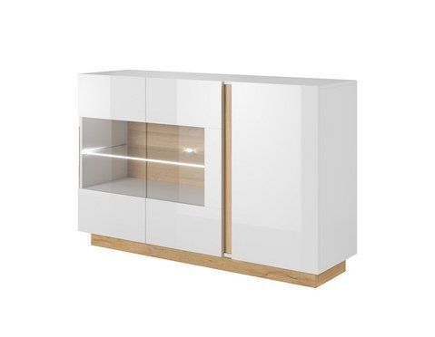 Комод з вітриною Perfect Home Арко / Arco 3-дверний 3D2W/138 Білий глянець/дуб грандсон (PFH-091034)