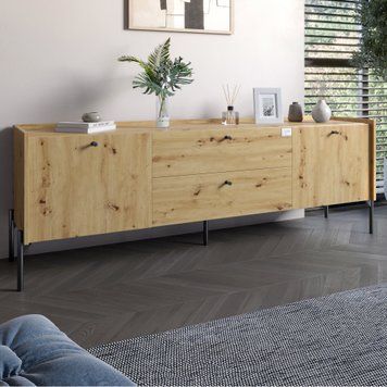 Тумба під телевізор з шухлядами LION Wood з чорними ніжками 160х65х40 см Дуб Артизан (LION-043127), Дуб артизан